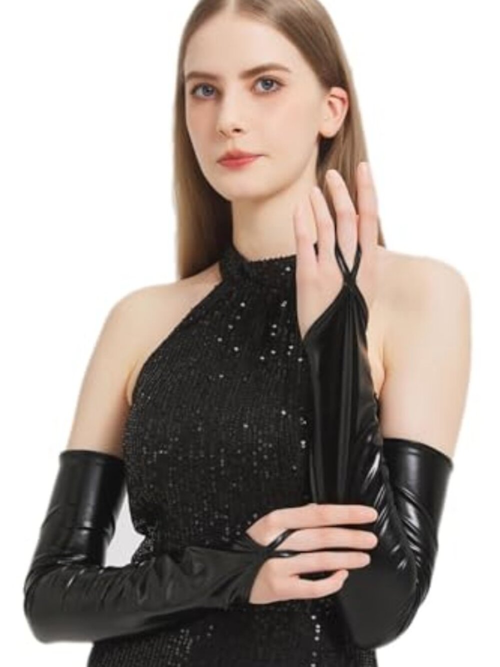Long Fingerless Metallic Gloves Costume Women Opera Halloween Cosplay 1920s